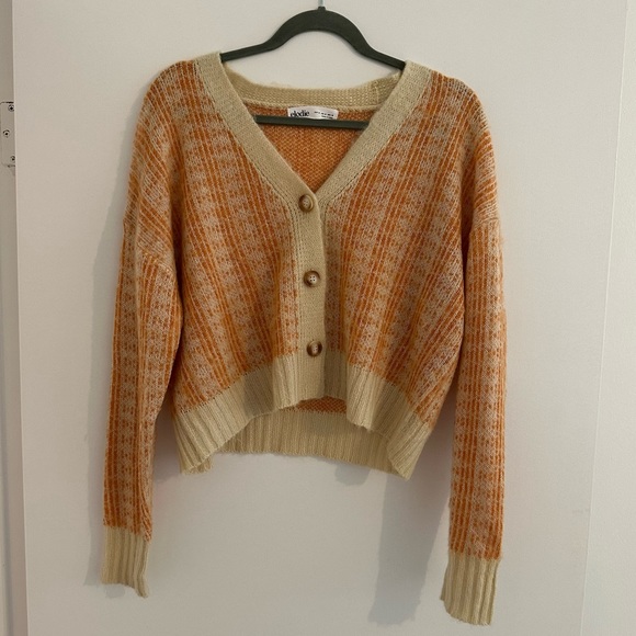 Elodie Sweaters - Elodie Orange and Cream Cardigan Sweater
